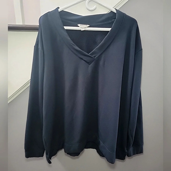 Orvis Womens XXL Banded V Neck Drop Shoulder Extra Soft Blue Sweatshirt Sweater - Picture 1 of 4